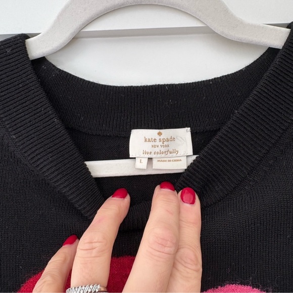 Kate Spade Floral Black Short Sleeve Sweater Sz L - Picture 7 of 7